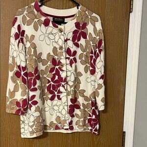 Eddie Bauer Floral Cardigan - Red, Tan, and White